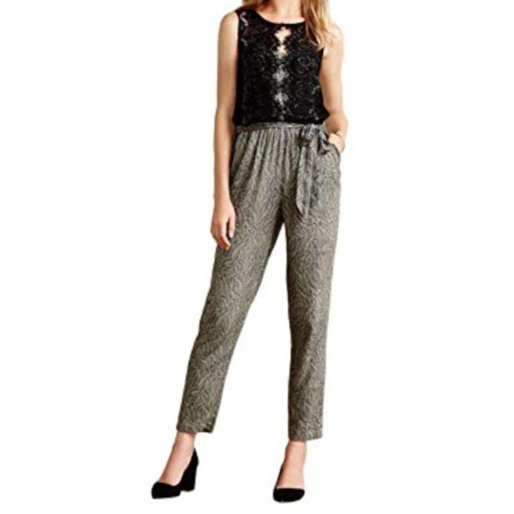 Elevenses Black Lace Medley Jumpsuit - Leaf Print